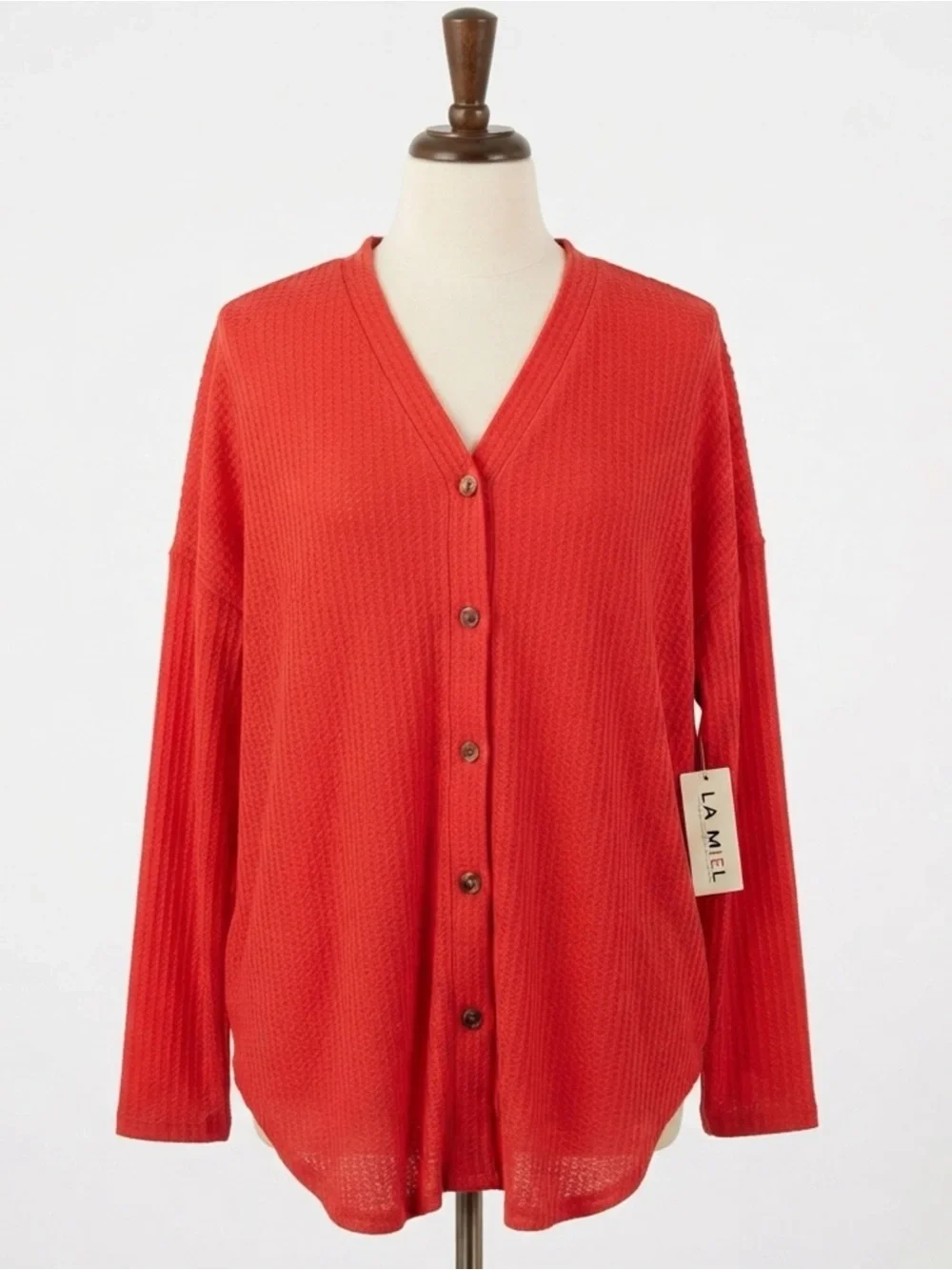 La Miel Soft Waffle Knit Button-Down Long Sleeve Oversized Cardigan